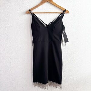 City Studio Black Mini Dress with Fringe Detail